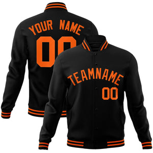 Custom Black Orange Classic Style Varsity Full-Snap Letterman Jacket