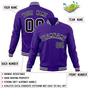 Custom Purple Black-White Classic Style Varsity Full-Snap Letterman Jacket