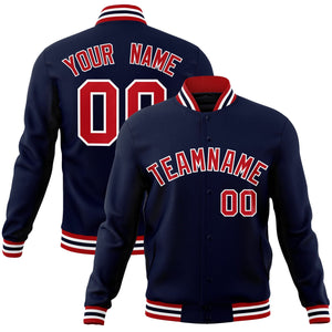 Custom Navy Red-White Classic Style Varsity Full-Snap Letterman Jacket