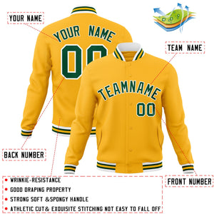 Custom Gold Green-White Classic Style Varsity Full-Snap Letterman Jacket