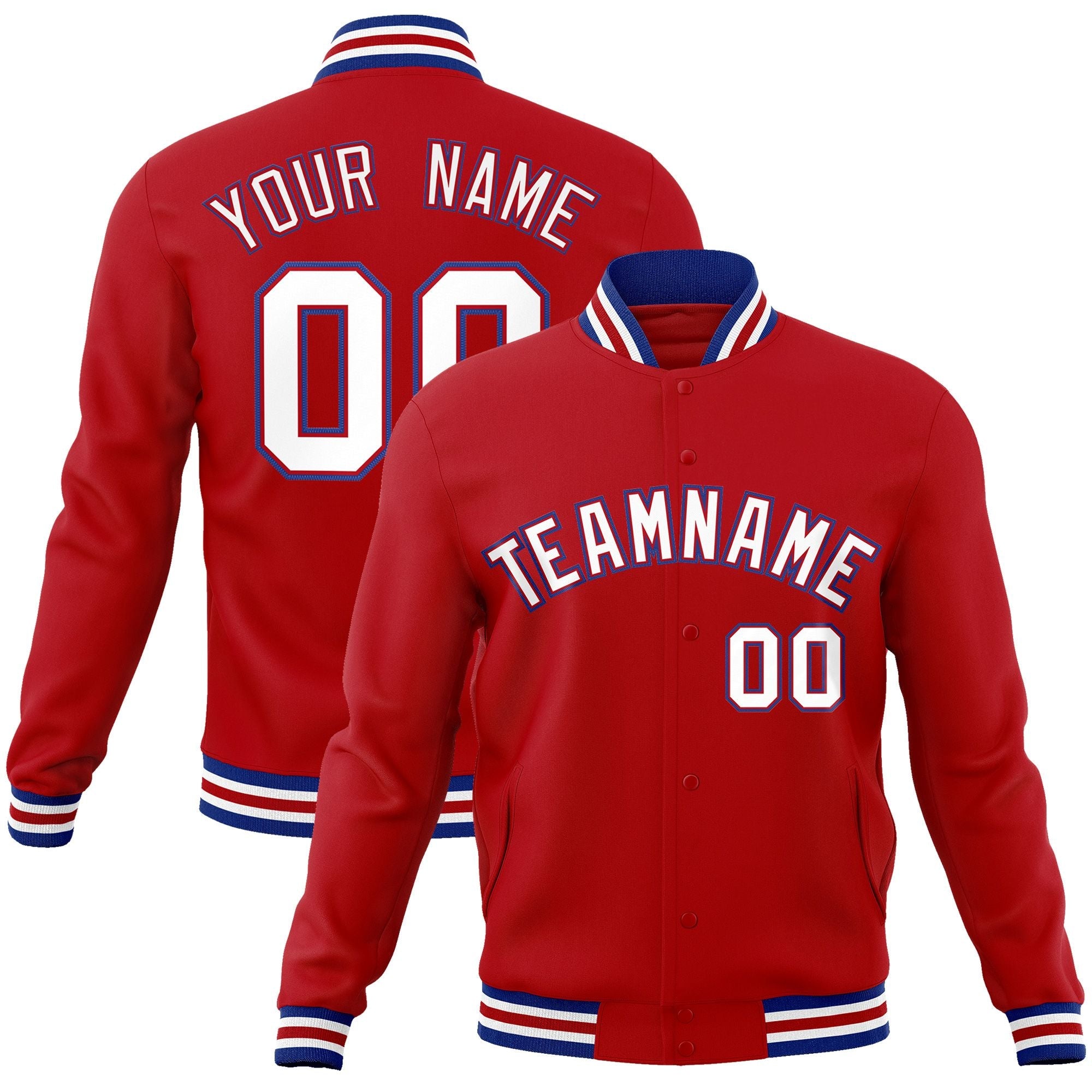 Custom Red White-Red Classic Style Varsity Full-Snap Letterman Jacket