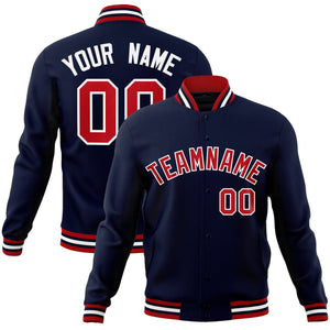 Custom Navy Red-White Classic Style Varsity Full-Snap Letterman Jacket