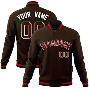 Custom Brown Brown-White Classic Style Varsity Full-Snap Letterman Jacket