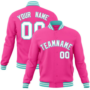 Custom Pink White-Aqua Classic Style Varsity Full-Snap Letterman Jacket