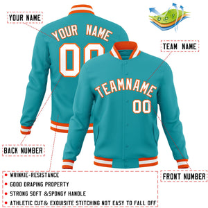 Custom Aqua White-Orange Classic Style Varsity Full-Snap Letterman Jacket