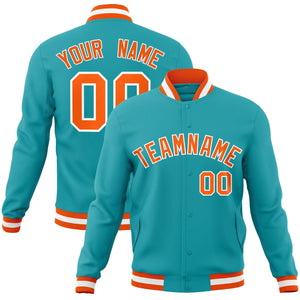 Custom Aqua Orange-White Classic Style Varsity Full-Snap Letterman Jacket