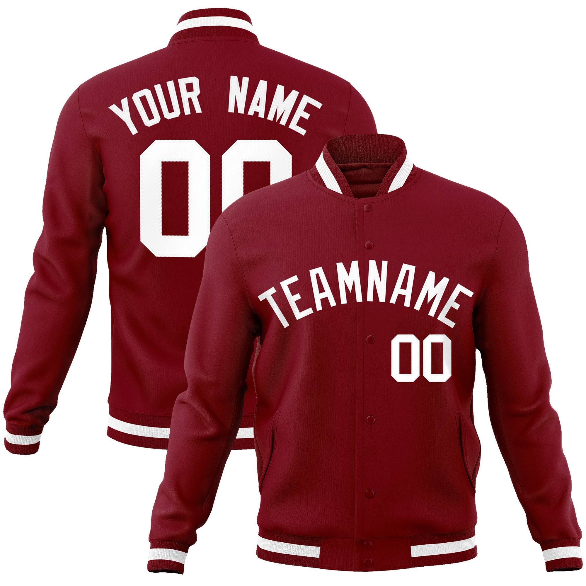 Custom Crimson White Classic Style Varsity Full-Snap Letterman Jacket