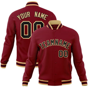 Custom Crimson Black-Khaki Classic Style Varsity Full-Snap Letterman Jacket