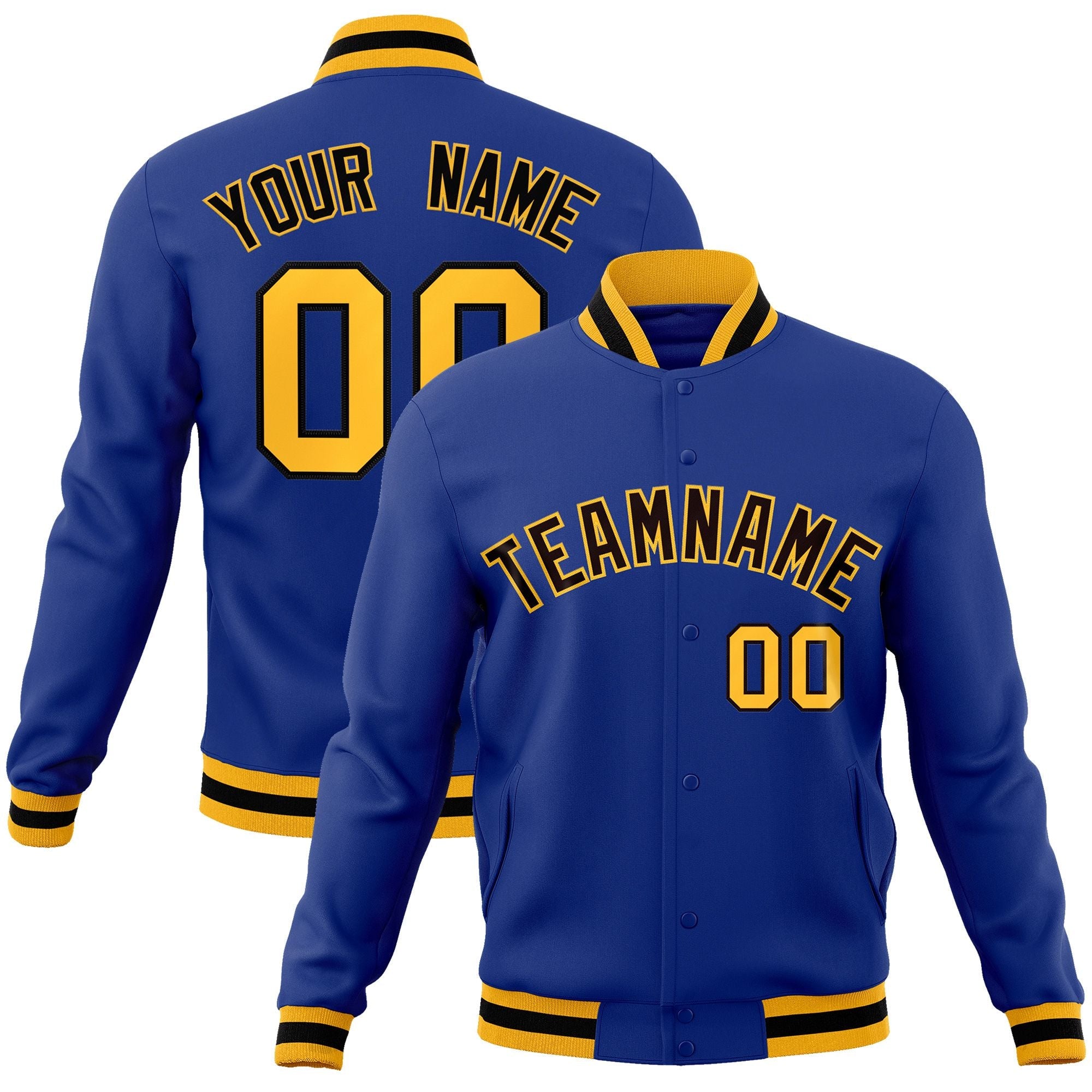 Custom Royal Black-Gold Classic Style Varsity Full-Snap Letterman Jacket