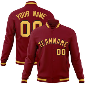 Custom Crimson Khaki-Crimson Classic Style Varsity Full-Snap Letterman Jacket