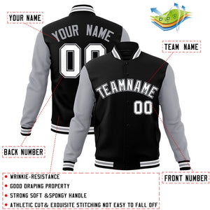 Custom Black White-Black Raglan Sleeves Varsity Full-Snap Letterman Jacket