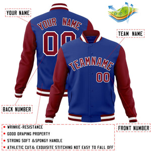 Custom Royal Crimson-White Raglan Sleeves Varsity Full-Snap Letterman Jacket