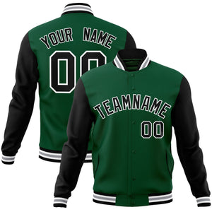 Custom Green Black-White Raglan Sleeves Varsity Full-Snap Letterman Jacket