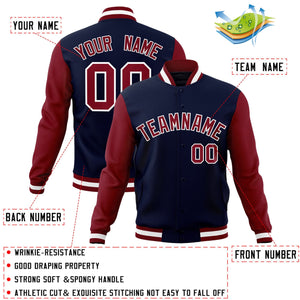 Custom Navy Crimson-White Raglan Sleeves Varsity Full-Snap Letterman Jacket