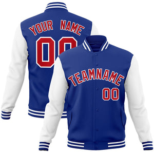 Custom Royal Red-White Raglan Sleeves Varsity Full-Snap Letterman Jacket