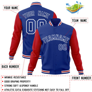 Custom Royal Royal-White Raglan Sleeves Varsity Full-Snap Letterman Jacket