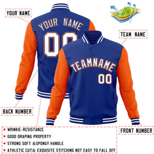 Custom Royal White-Royal Raglan Sleeves Varsity Full-Snap Letterman Jacket