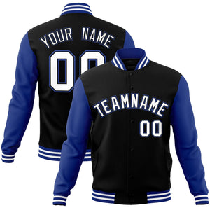 Custom Black White-Black Raglan Sleeves Varsity Full-Snap Letterman Jacket