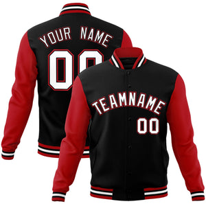 Custom Black White-Black Raglan Sleeves Varsity Full-Snap Letterman Jacket