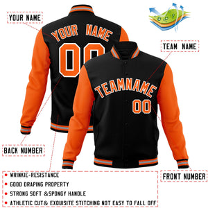 Custom Black Orange-White Raglan Sleeves Varsity Full-Snap Letterman Jacket