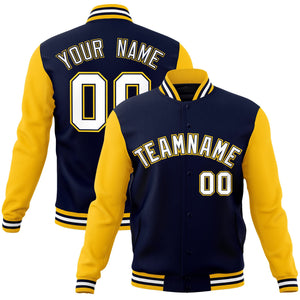 Custom Navy White-Navy Raglan Sleeves Varsity Full-Snap Letterman Jacket