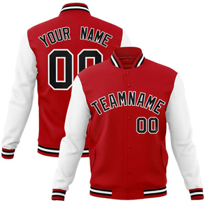 Custom Red Black-White Raglan Sleeves Varsity Full-Snap Letterman Jacket