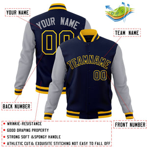 Custom Navy Navy-Gold Raglan Sleeves Varsity Full-Snap Letterman Jacket