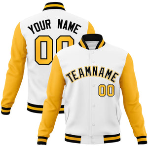 Custom White Black-White Raglan Sleeves Varsity Full-Snap Letterman Jacket