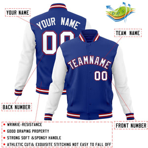 Veste Letterman Varsity Full-Snap Custom Royal White-Royal Raglan Sleeves