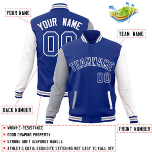 Veste Letterman Varsity à manches raglan Royal Royal-White personnalisée