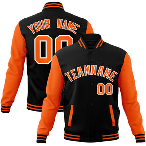 Custom Black Orange-White Raglan Sleeves Varsity Full-Snap Letterman Jacket