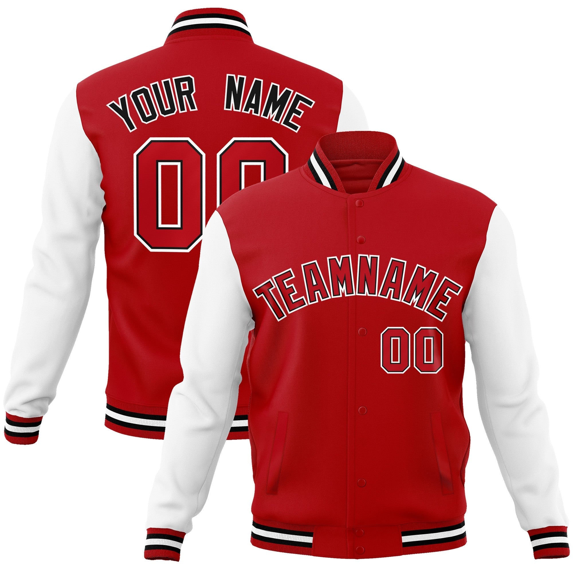 Custom Red Red-Black Raglan Sleeves Varsity Full-Snap Letterman Jacket