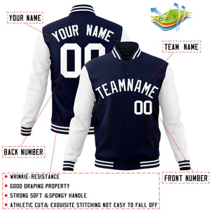 Veste Letterman Varsity Full-Snap à manches raglan blanches et personnalisées