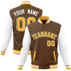 Custom Light Brown Gold-Light Brown, Jacket Raglan Sleeves Varsity Full-Snap Letterman Jacket