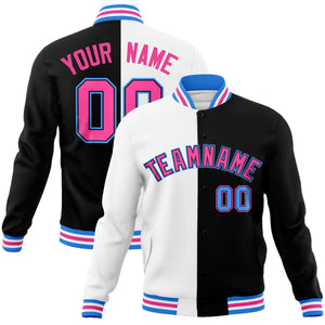 Custom White Black-Pink Varsity Full-Snap Letterman Two Tone Split Fashion Jacket