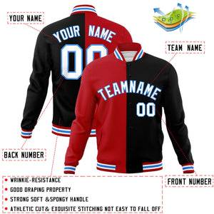 Veste de mode fendue bicolore personnalisée rouge noir-blanc Varsity Full-Snap Letterman