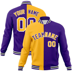 Custom Yellow Purple-Purple Varsity Full-Snap Letterman Two Tone Split Fashion Jacket