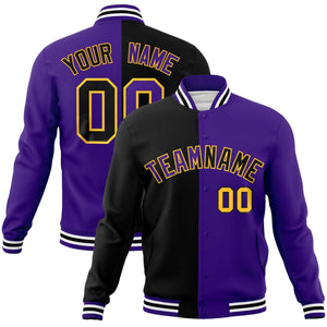 Custom Black Purple-Purple Varsity Full-Snap Letterman Two Tone Split Fashion Jacket