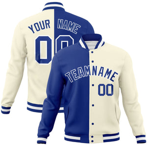 Custom Royal Khaki-Royal Varsity Full-Snap Letterman Veste de mode fendue bicolore