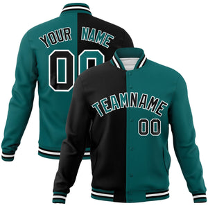 Custom Black Aqua-Aqua Varsity Full-Snap Letterman Two Tone Split Fashion Jacket