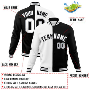 Custom White Black-Black Varsity Full-Snap Letterman Two Tone Split Fashion Jacket