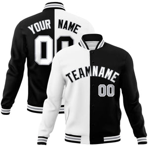 Custom White Black-Black Varsity Full-Snap Letterman Two Tone Split Fashion Jacket