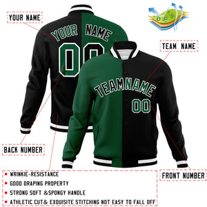 Custom Green Black-Black Varsity Full-Snap Letterman Two Tone Split Fashion Jacket