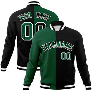 Custom Green Black-Black Varsity Full-Snap Letterman Two Tone Split Fashion Jacket