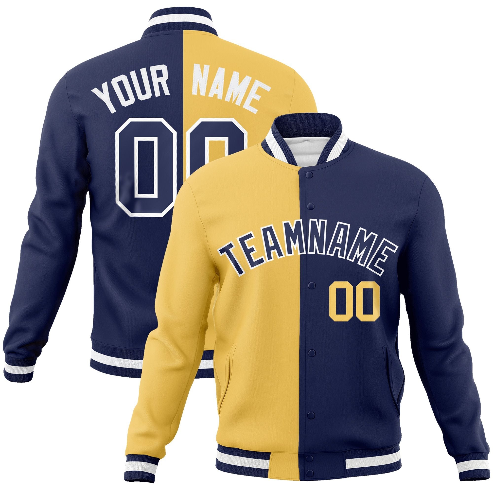 Custom Cream Navy-Navy Varsity Full-Snap Letterman Two Tone Split Fashion Jacket