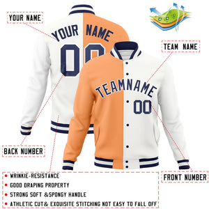 Custom Orange White-Navy Varsity Full-Snap Letterman Two Tone Split Fashion Jacket