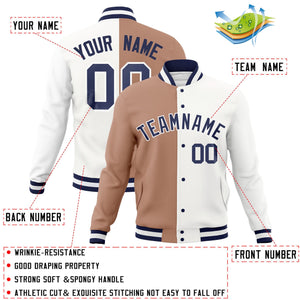 Custom Brown White-Navy Varsity Full-Snap Letterman Two Tone Split Fashion Jacket