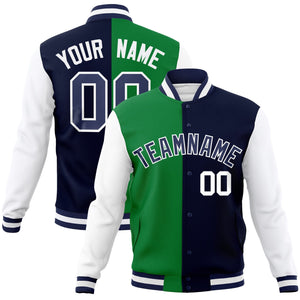 Custom Green Navy-Navy Varsity Full-Snap Letterman Two Tone Split Fashion Jacket