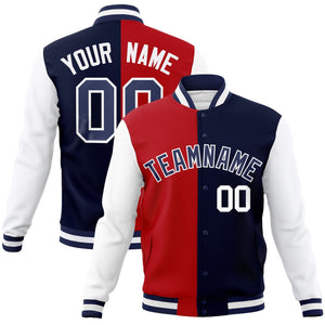 Custom Red Navy-Navy Varsity Full-Snap Letterman Two Tone Split Fashion Jacket