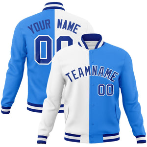 Custom White Powder Blue-Royal Letterman Two Tone Split Fashion Jacket